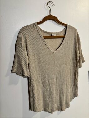 a new day Ribbed V-Neck Short Sleeve Top - Light Beige